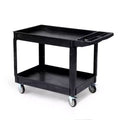 CuisinSmart 2 Tier Large Heavy Duty Service Cart, Rolling Utility Cart with 360 Swivel Wheels+Oversize Shelf, for Warehouse Garage Cleaning
