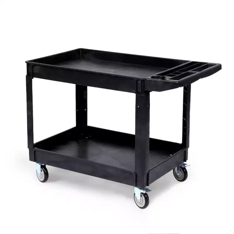 CuisinSmart 2 Tier Large Heavy Duty Service Cart, Rolling Utility Cart with 360 Swivel Wheels+Oversize Shelf, for Warehouse Garage Cleaning