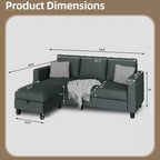 Canapés modulables compacts Celebalcony, canapé modulable 3 places en forme de L en tissu polyester avec pouf mobile pour appartements, bureau