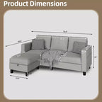 Canapés modulables compacts Celebalcony, canapé modulable 3 places en forme de L en tissu polyester avec pouf mobile pour appartements, bureau