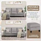 Canapés modulables compacts Celebalcony, canapé modulable 3 places en forme de L en tissu polyester avec pouf mobile pour appartements, bureau