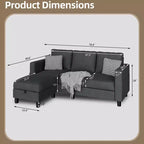 Canapés modulables compacts Celebalcony, canapé modulable 3 places en forme de L en tissu polyester avec pouf mobile pour appartements, bureau