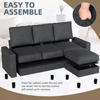 Canapés modulables compacts Celebalcony, canapé modulable 3 places en forme de L en tissu polyester avec pouf mobile pour appartements, bureau