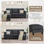 Canapés modulables compacts Celebalcony, canapé modulable 3 places en forme de L en tissu polyester avec pouf mobile pour appartements, bureau