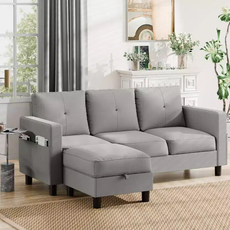 Canapés modulables compacts Celebalcony, canapé modulable 3 places en forme de L en tissu polyester avec pouf mobile pour appartements, bureau