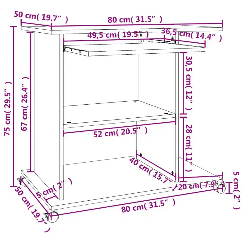 Bureau informatique en bois d'ingénierie gris, compact, à composants coulissants