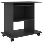 Bureau informatique en bois d'ingénierie gris, compact, à composants coulissants