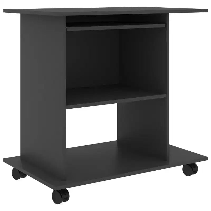 Bureau informatique en bois d'ingénierie gris, compact, à composants coulissants