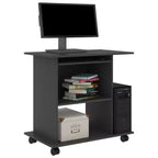 Bureau informatique en bois d'ingénierie gris, compact, à composants coulissants