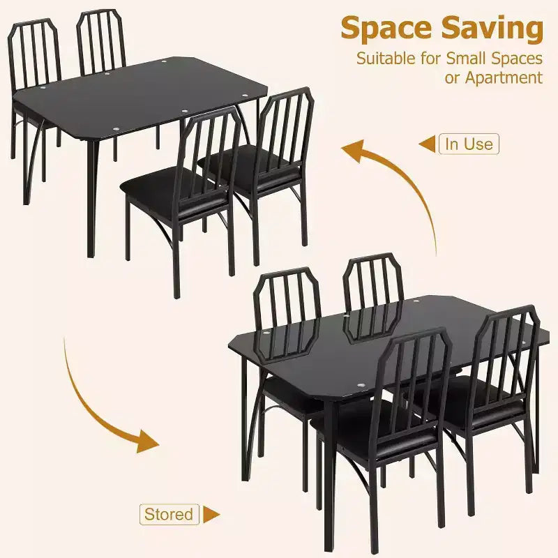 Ensemble table à manger en verre avec chaises rembourrées, bords chanfreinés, mobilier de salle à manger compact pour petits espaces, appartements et cuisines domestiques