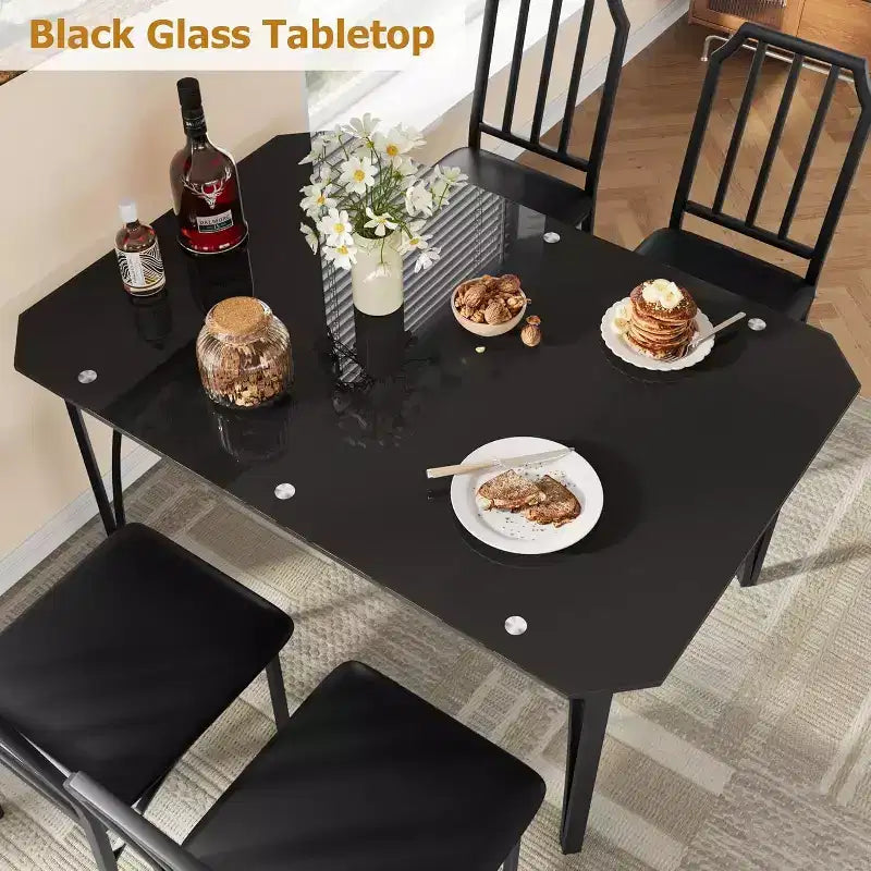 Ensemble table à manger en verre avec chaises rembourrées, bords chanfreinés, mobilier de salle à manger compact pour petits espaces, appartements et cuisines domestiques
