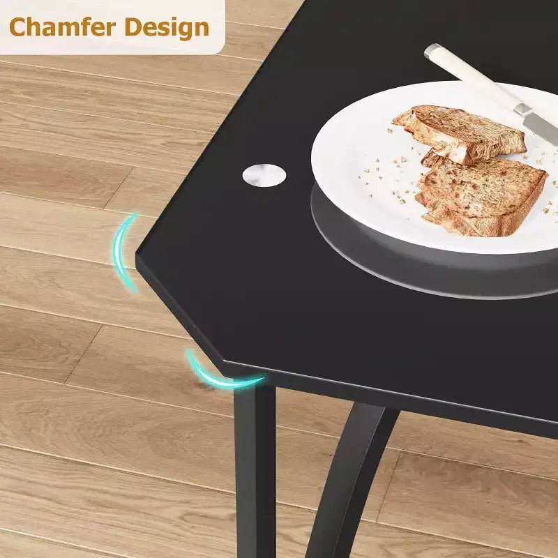 Ensemble table à manger en verre avec chaises rembourrées, bords chanfreinés, mobilier de salle à manger compact pour petits espaces, appartements et cuisines domestiques