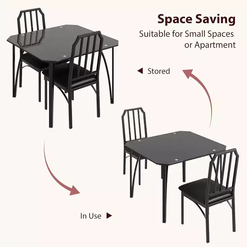 Ensemble table à manger en verre avec chaises rembourrées, bords chanfreinés, mobilier de salle à manger compact pour petits espaces, appartements et cuisines domestiques