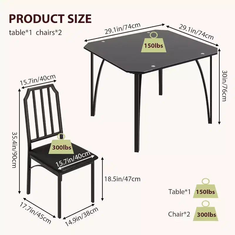 Ensemble table à manger en verre avec chaises rembourrées, bords chanfreinés, mobilier de salle à manger compact pour petits espaces, appartements et cuisines domestiques