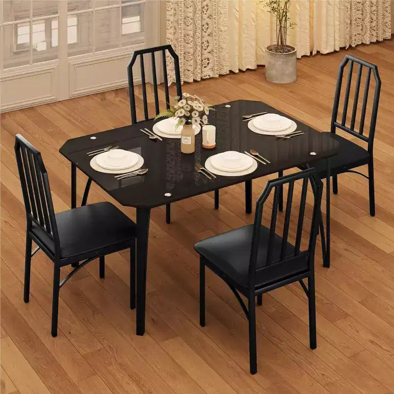 Ensemble table à manger en verre avec chaises rembourrées, bords chanfreinés, mobilier de salle à manger compact pour petits espaces, appartements et cuisines domestiques
