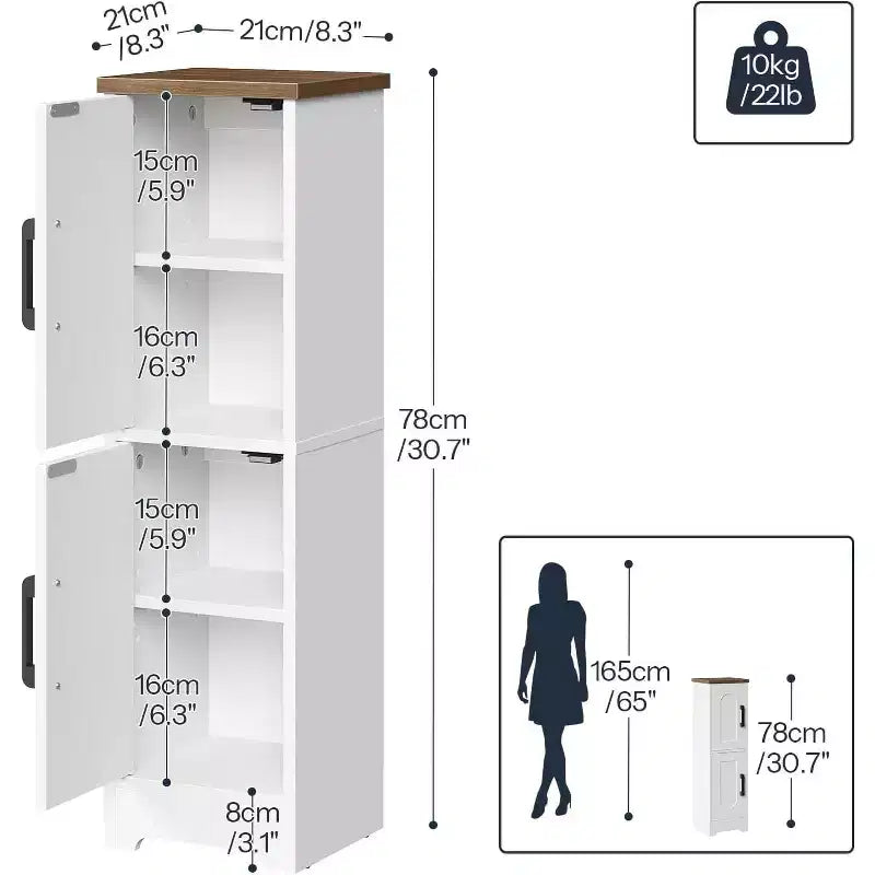 Petit meuble de rangement de salle de bain Dcolora, meuble de rangement d'angle de style rustique avec 2 portes et étagères réglables