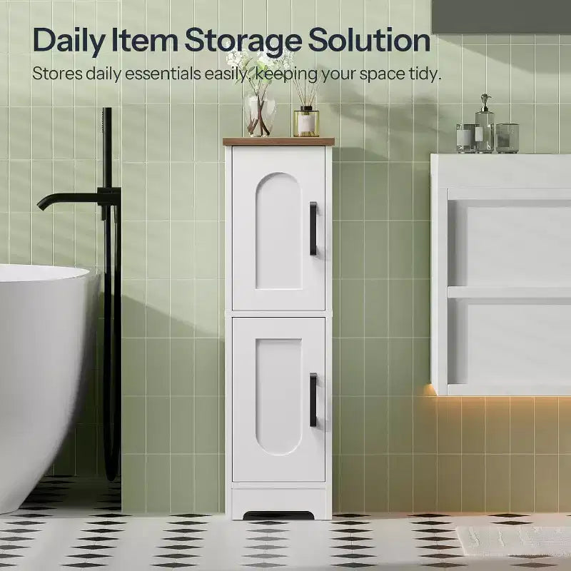 Petit meuble de rangement de salle de bain Dcolora, meuble de rangement d'angle de style rustique avec 2 portes et étagères réglables