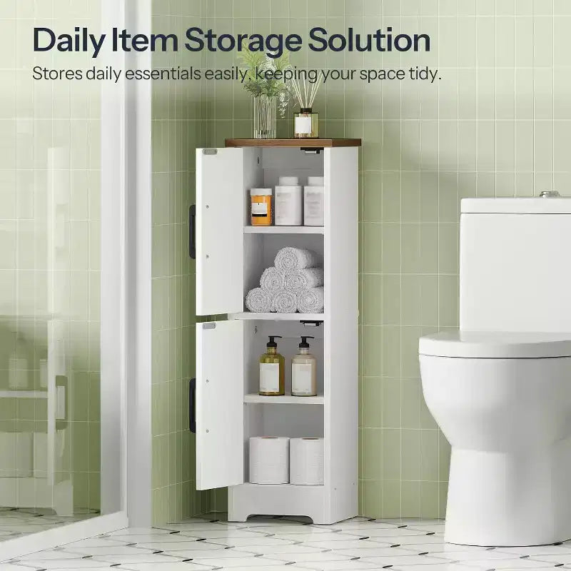 Petit meuble de rangement de salle de bain Dcolora, meuble de rangement d'angle de style rustique avec 2 portes et étagères réglables