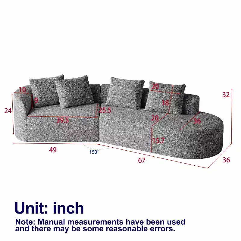 Canapé nuage incurvé 4 places extra profond et large en chenille kaki de 284 cm avec 4 coussins, canapé modulable pour salon