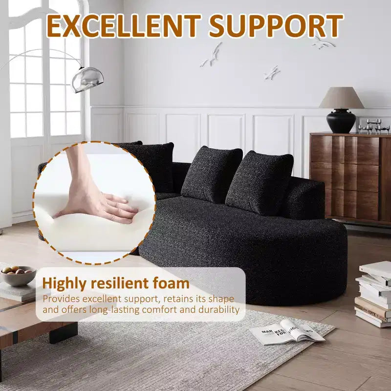 Canapé nuage incurvé 4 places extra profond et large en chenille kaki de 284 cm avec 4 coussins, canapé modulable pour salon