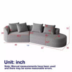 Canapé nuage incurvé 4 places extra profond et large en chenille kaki de 284 cm avec 4 coussins, canapé modulable pour salon
