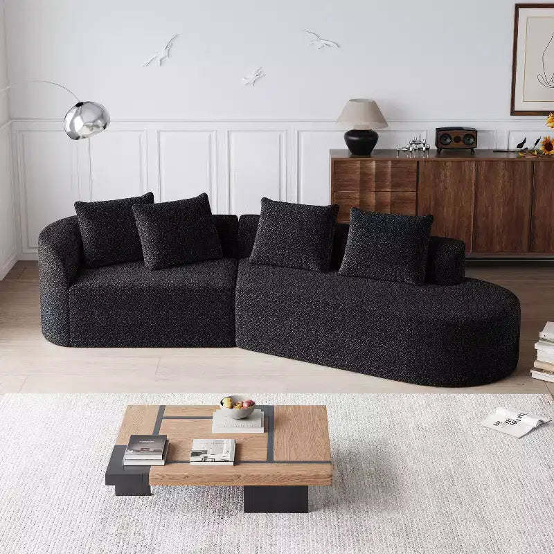 Canapé nuage incurvé 4 places extra profond et large en chenille kaki de 284 cm avec 4 coussins, canapé modulable pour salon