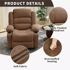 Fauteuil inclinable large en tissu surdimensionné avec languette manuelle, porte-gobelets, poche latérale, inclinaison 3 positions, canapé simple de style minimaliste