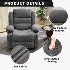 Fauteuil inclinable large en tissu surdimensionné avec languette manuelle, porte-gobelets, poche latérale, inclinaison 3 positions, canapé simple de style minimaliste