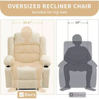 Fauteuil inclinable large en tissu surdimensionné avec languette manuelle, porte-gobelets, poche latérale, inclinaison 3 positions, canapé simple de style minimaliste