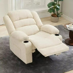 Large Recliner Chair Overstuffed Fabric Manual Pull Tab Recliner with Cup Holders, Side Pocket, 3-Position Recline, Minimalist Style Single Sofa