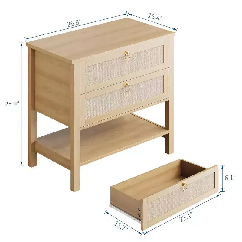 Lot de 2 tables de chevet, tables de nuit en rotin avec 2 tiroirs, tables d'appoint pour petits espaces, tables de chevet étroites, tables d'appoint décoratives pour salon.