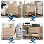 Lot de 2 tables de chevet, tables de nuit en rotin avec 2 tiroirs, tables d'appoint pour petits espaces, tables de chevet étroites, tables d'appoint décoratives pour salon.
