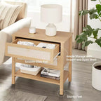 Lot de 2 tables de chevet, tables de nuit en rotin avec 2 tiroirs, tables d'appoint pour petits espaces, tables de chevet étroites, tables d'appoint décoratives pour salon.