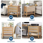 Lot de 2 tables de chevet, tables de nuit en rotin avec 2 tiroirs, tables d'appoint pour petits espaces, tables de chevet étroites, tables d'appoint décoratives pour salon.