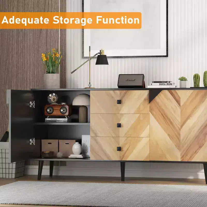 Meuble de rangement autoportant CuisinSmart, buffet avec tiroirs et portes, bahut en bois avec rangement pour salle à manger