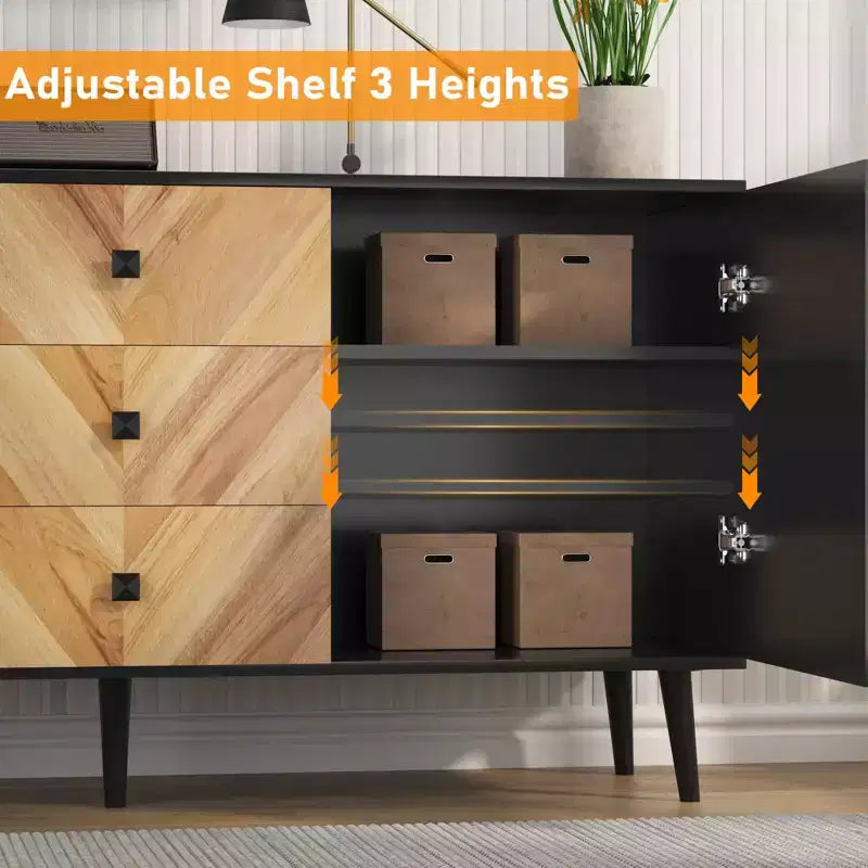 Meuble de rangement autoportant CuisinSmart, buffet avec tiroirs et portes, bahut en bois avec rangement pour salle à manger