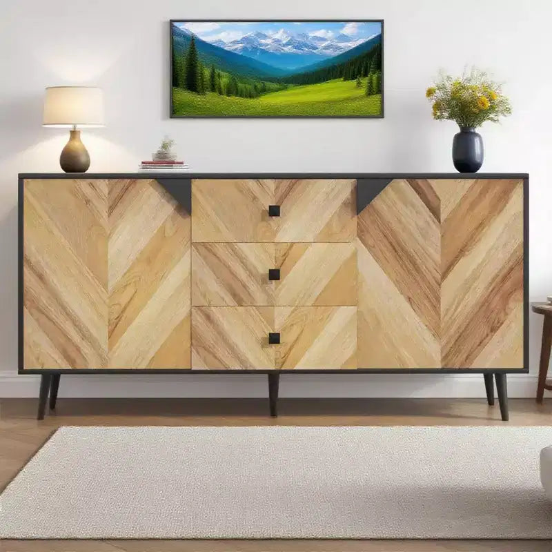 Meuble de rangement autoportant CuisinSmart, buffet avec tiroirs et portes, bahut en bois avec rangement pour salle à manger