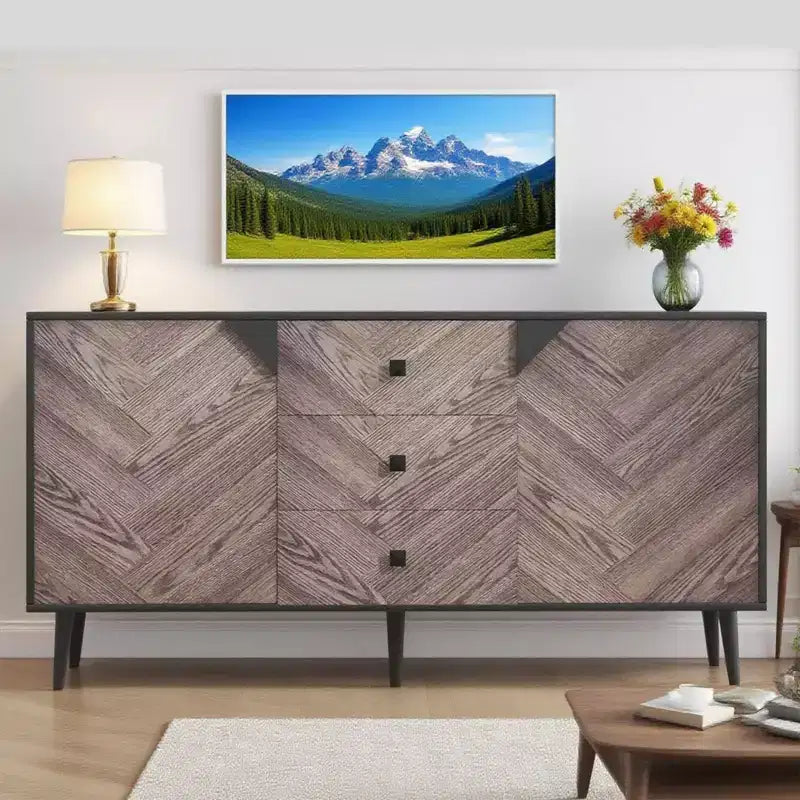 Meuble de rangement autoportant CuisinSmart, buffet avec tiroirs et portes, bahut en bois avec rangement pour salle à manger