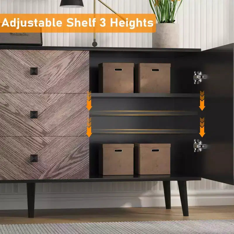 Meuble de rangement autoportant CuisinSmart, buffet avec tiroirs et portes, bahut en bois avec rangement pour salle à manger