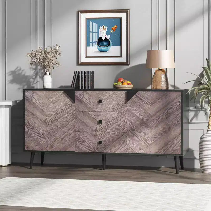 Meuble de rangement autoportant CuisinSmart, buffet avec tiroirs et portes, bahut en bois avec rangement pour salle à manger