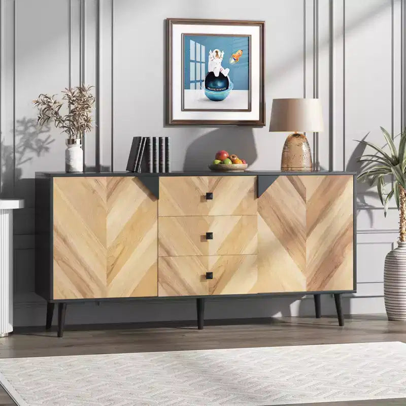Meuble de rangement autoportant CuisinSmart, buffet avec tiroirs et portes, bahut en bois avec rangement pour salle à manger
