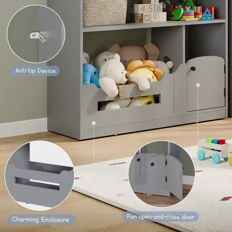 Étagère à Livres en Bois pour Tout-Petits avec Lumière à Détecteur de Mouvement, Organiseur de Rangement de Jouets pour Enfants, Bibliothèque de Style Maison de Poupée pour Salle de Jeux, Chambre à Coucher et Crèche