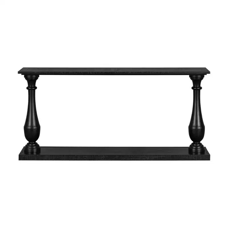 Okak 63IN Console d'entrée Vintage avec placage en pin, table console avec pieds effilés élégants et étagère ouverte, table de couloir pour salon, noir