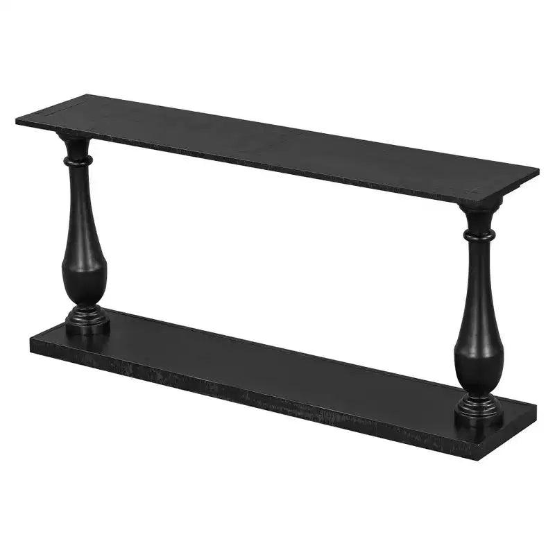 Okak 63IN Console d'entrée Vintage avec placage en pin, table console avec pieds effilés élégants et étagère ouverte, table de couloir pour salon, noir