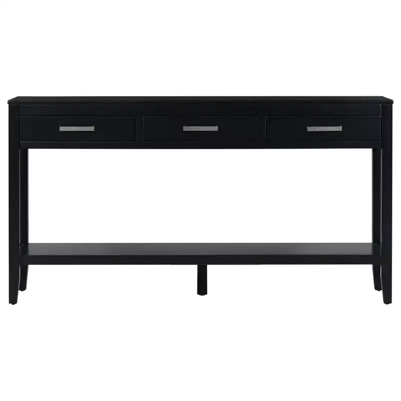 Okak Table console de ferme de 150 cm avec étagère inférieure, table console étroite avec 3 tiroirs et poignées en fer, table d'appoint pour couloir, entrée, noir