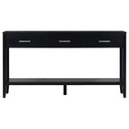 Okak Table console de ferme de 150 cm avec étagère inférieure, table console étroite avec 3 tiroirs et poignées en fer, table d'appoint pour couloir, entrée, noir