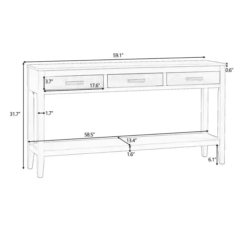 Okak Table console de ferme de 150 cm avec étagère inférieure, table console étroite avec 3 tiroirs et poignées en fer, table d'appoint pour couloir, entrée, noir