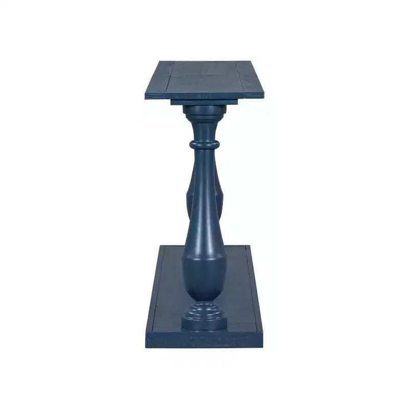 Table d'entrée vintage Okak 63IN avec placage de pin, console avec élégants pieds fuselés et étagère ouverte, table de couloir pour salon, bleue