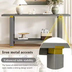 Okak Table console étroite moderne de 160 cm, Table d'entrée avec accents métalliques et étagère ouverte, Table d'appoint pour salon, couloir, Gris