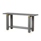 Okak Table console étroite moderne de 160 cm, Table d'entrée avec accents métalliques et étagère ouverte, Table d'appoint pour salon, couloir, Gris